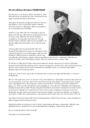 A preview of a PDF biography for Winstone, John William
